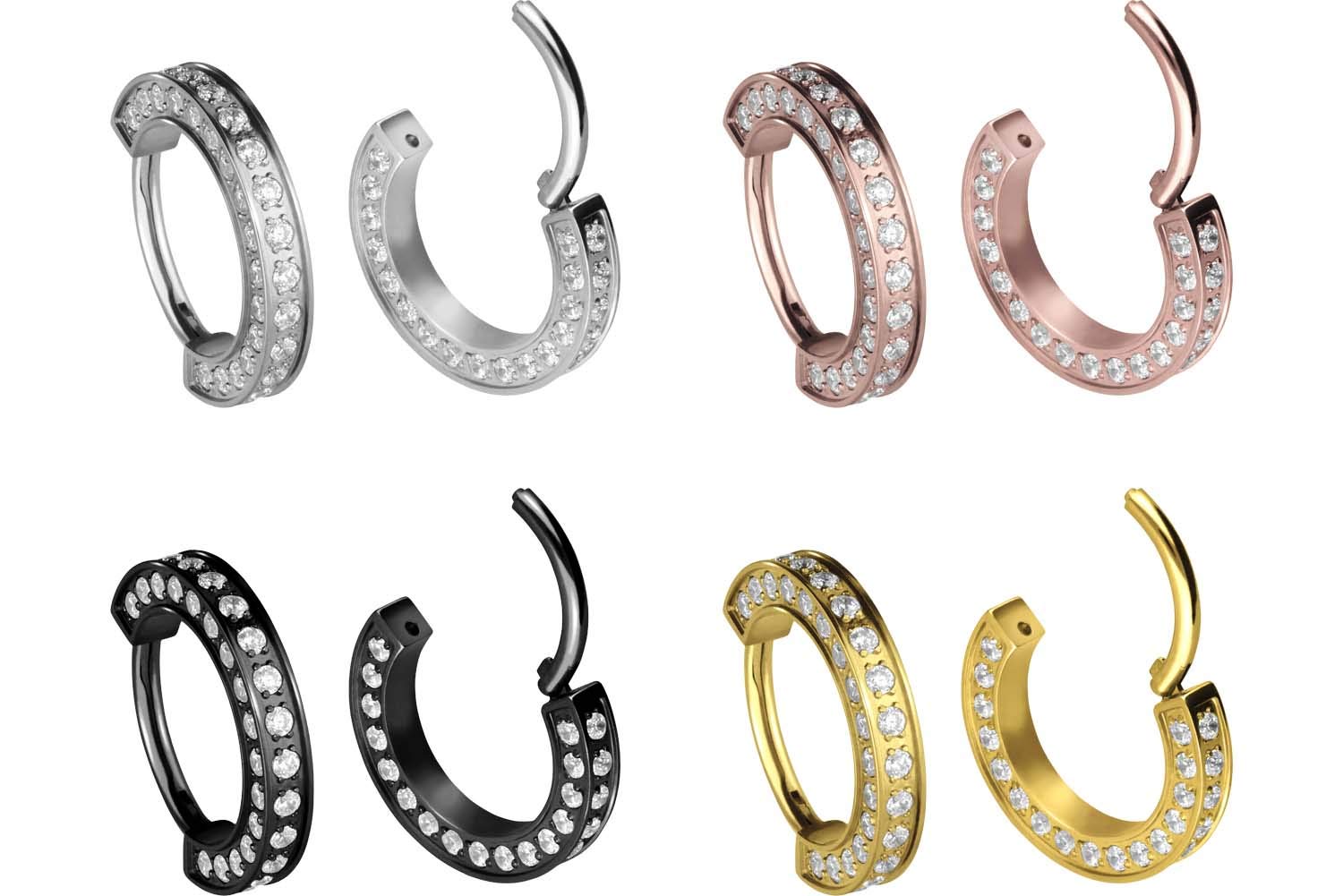 PIERCINGLINE Titan Segmentring Clicker | KRISTALLRAND | Ring Nase Septum Ohr Helix | Farb & Größenauswahl