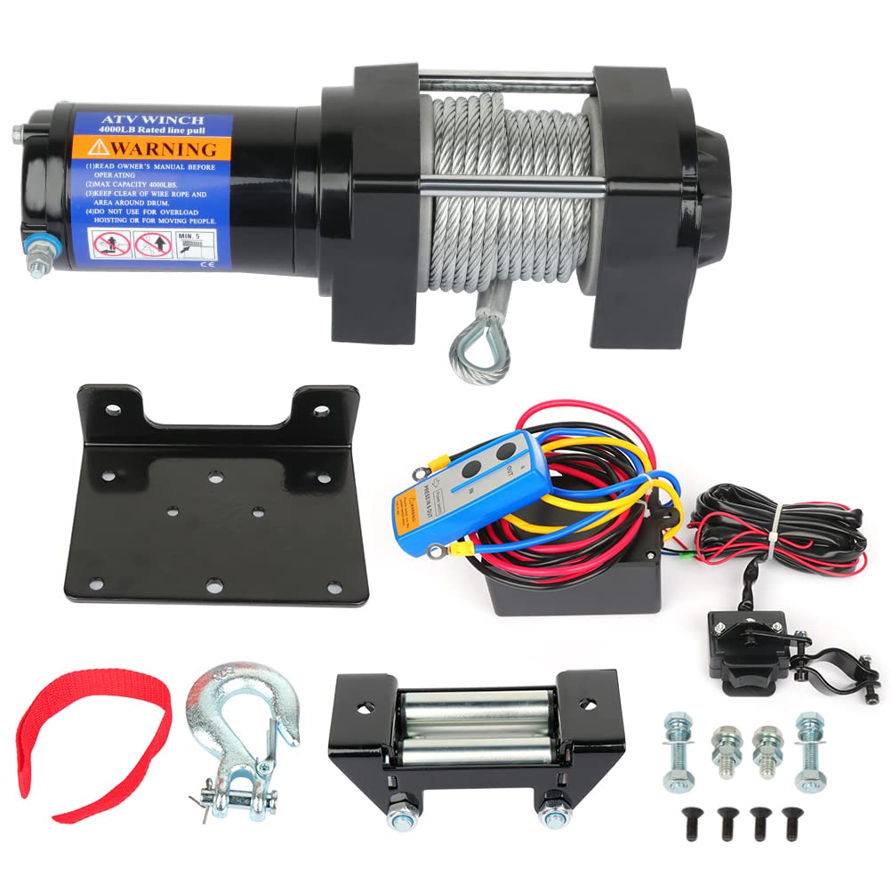 ROADFAR Verricello elettrico da 4000 libbre 12 V rimorchio cavo in acciaio Off Road w/telecomando senza fili - Facile da installare