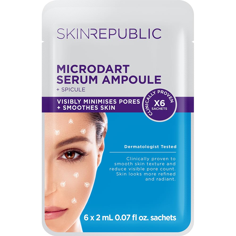 Skin Republic Microdart Serum Ampoule + Spicule (6 x 2ml Sachets) | Texture Smoothing & Pore Refining Treatment | Helps Reduce Hyperpigmentation & Wrinkle Depth | Dermatologically Tested