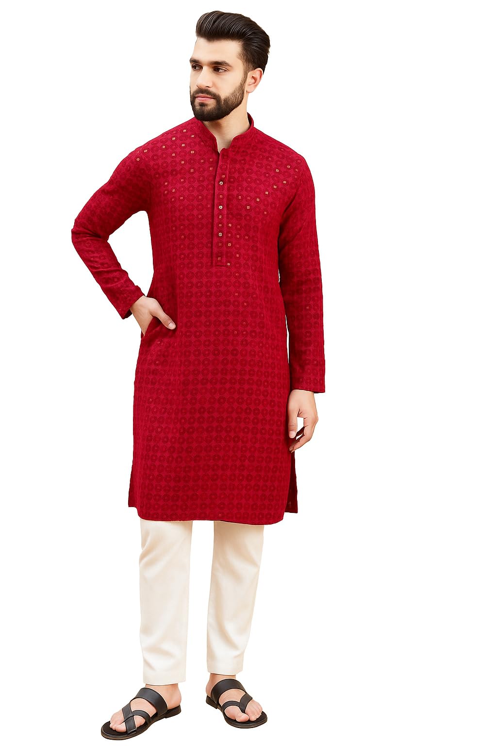 Men's Rayon Regular Sequinned Pattern Kurta | Ethnic Wear Perfect for Casual and Festive Occasions-image-30