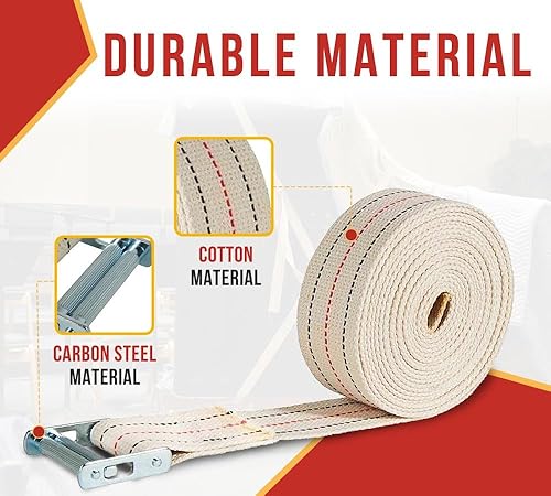 Miniatura 2 de Mytee Products Paquete de 2 correas móviles de piano de 2 pulgadas x 20 pies con hebilla de rodillo, hecha de correas de algodón