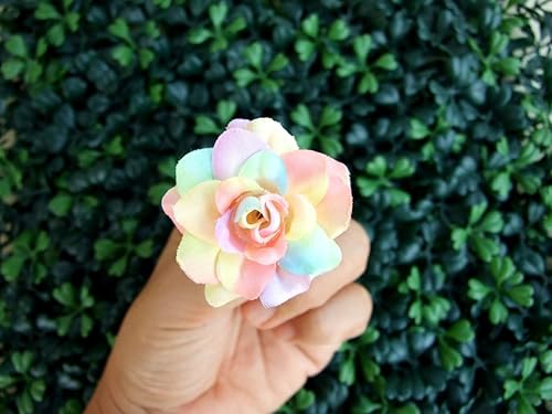Miniatura 3 de (50) Cabeza de flores artificiales de seda arcoíris tonos pastel rosas – 1.75 pulgadas – Cabeza de flores artificiales, suministros florales de