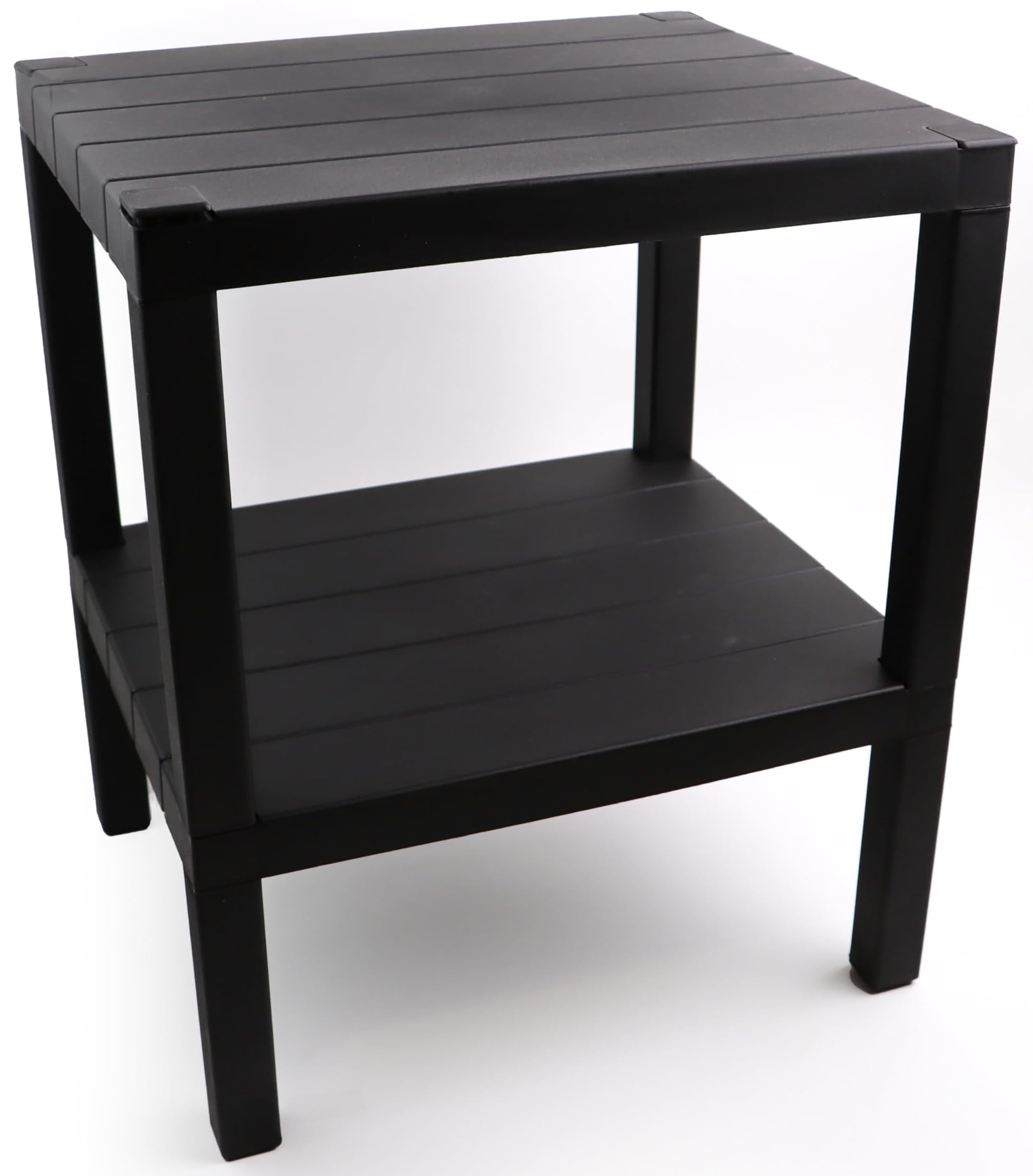 PRADICHI Side End Table – 2 Tier Narrow Nightstand & Coffee Table with Storage Shelves – Small Bedside Sofa Table for Living Room, Bedroom, Office & Hallway (Black, 2 Tier)