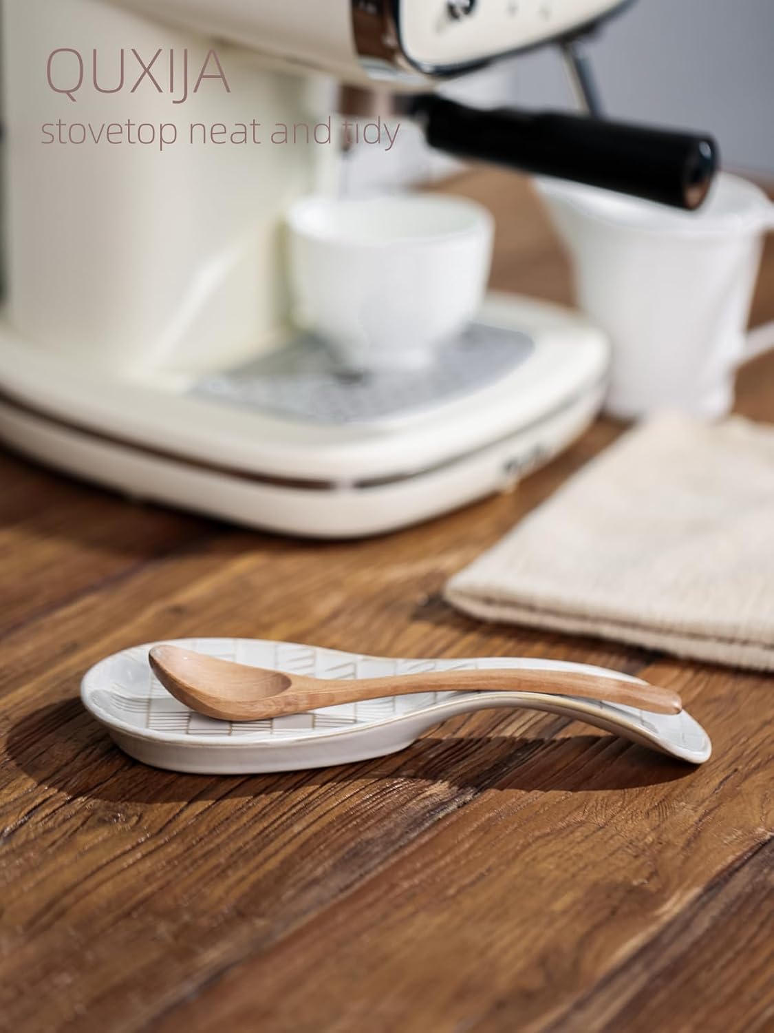 Ceramic Spoon Rest, 8.5-Inch Spoon Holder (Vintage White)