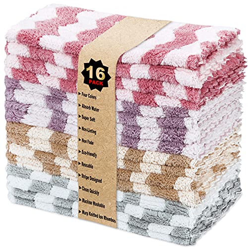 16 Pack Dish Cloths - Premium Dishcloths, Size of Microfiber Cloths 10'' x 10'', Coral Velvet Dish Towels, Multifunction Softer Highly Absorbent, Microfiber Cloths for Drying