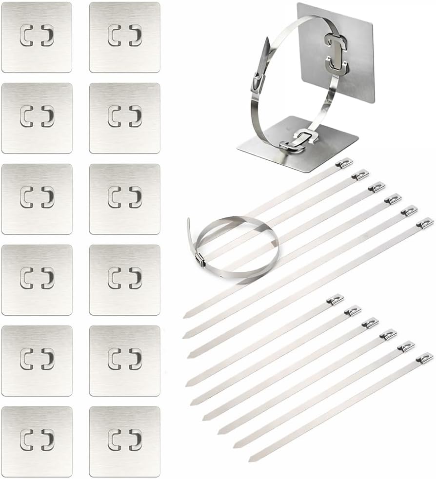Furniture Anchors 12 Pack, Stainless Steel Anti Tip Furniture Anchors with Metal Zip Ties, Heavy Duty No Drill Furniture Wall Anchors for Baby Proofing Cabinet Bookshelf Dresser