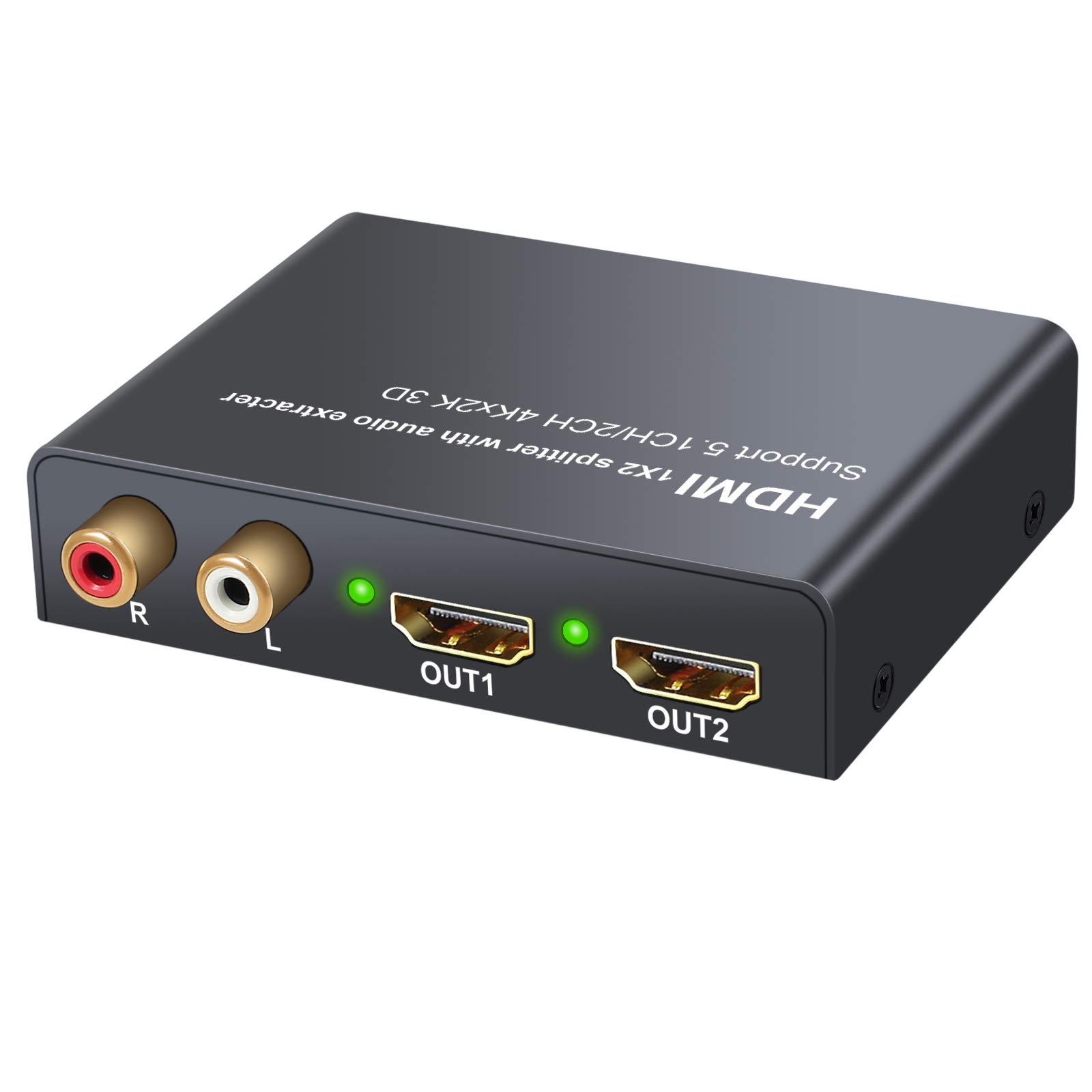 LiNKFOR HDMI Audio Estrattore 2 Uscite 4K 3D con Alimentatore HDMI a SPDIF Toslink Ottico + 2 Uscite Video HDMI Splitter HD Digitale a Stereo Analogico R/L 2CH/5.1CH per Blu-ray DVD SKY Box PS3 PS4