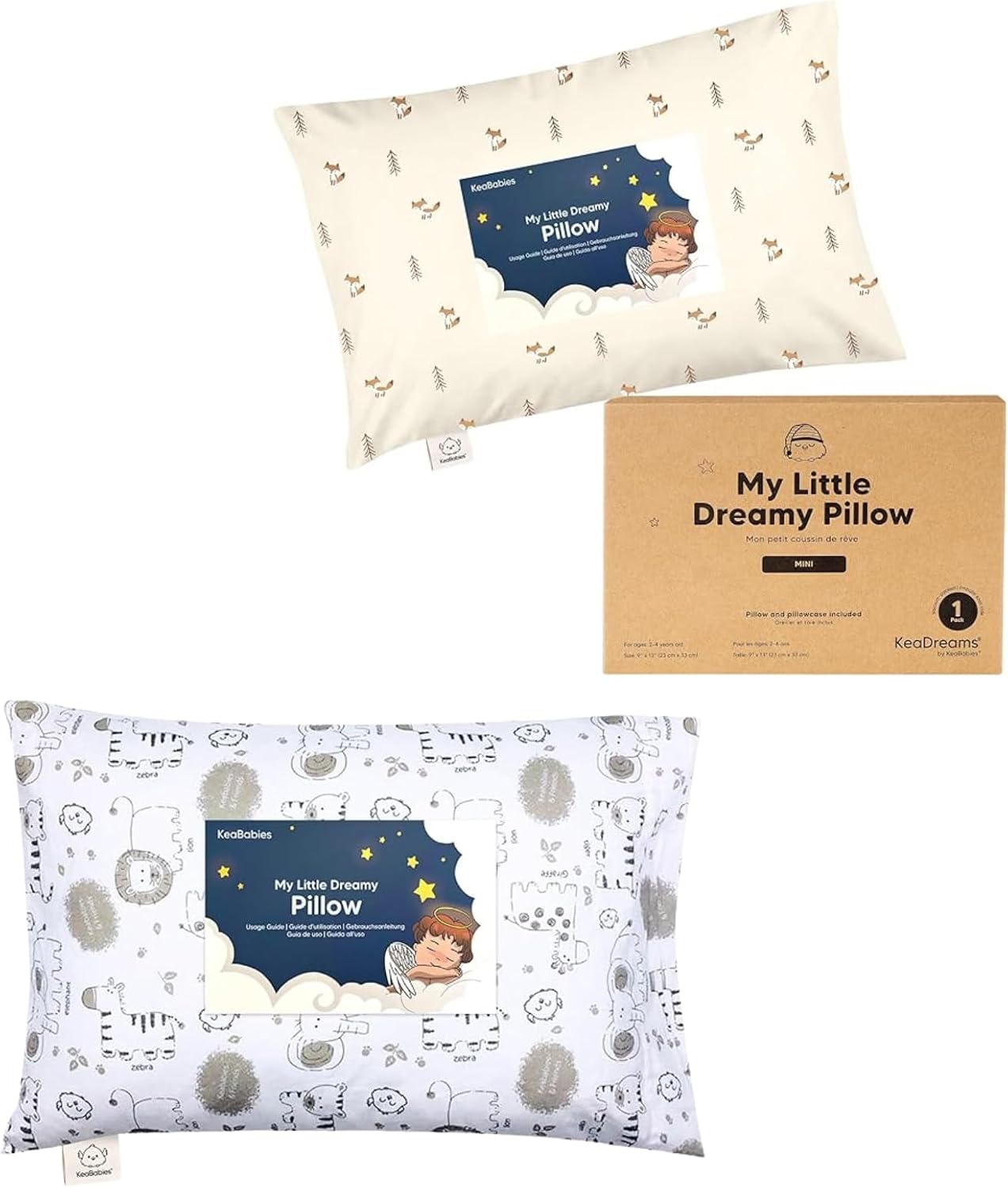 KeaBabies Mini Toddler Pillow with Pillowcase and Toddler Pillow with Pillowcase - Kids Small Traveling Cushion for Sleeping - Soft Cotton Toddler Headrest for Sleeping