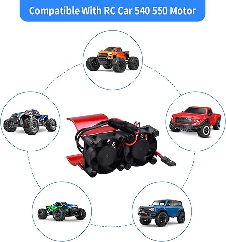 Miniatura 12 de Disipador de calor de aluminio con sensor térmico de motor RC con doble turbo ventiladores de alta velocidad para 540 550 motores Traxxas Redcat HSP