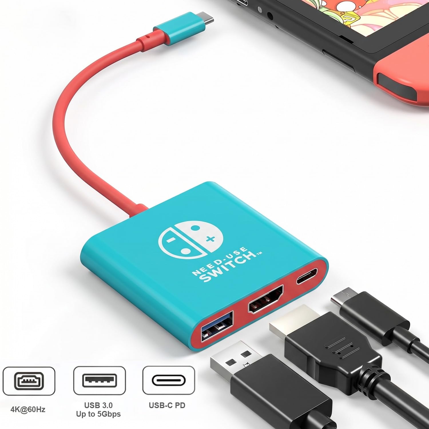 Switch Dock, estación de acoplamiento portátil para TV compatible con Steam Deck/ROG Ally/Legion GO, estación de viaje 3 en 1 con HDMI 4K a 60Hz, puerto PD de carga de 100 W y USB 3.0