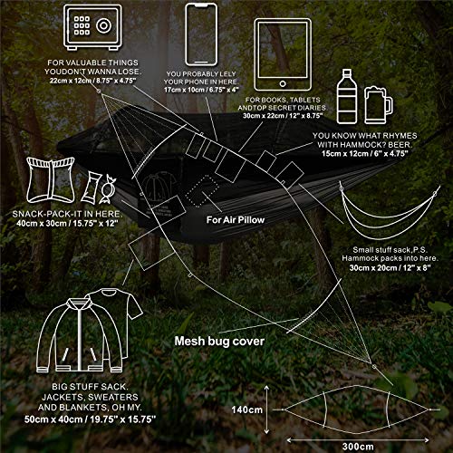 image for Hitorhike Camping Hammock with Mosquito Net Nylon Tree Straps Detachab
