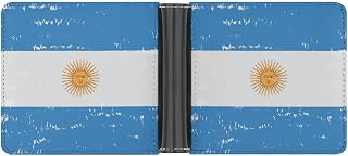 Vintage Argentina Flag Men's Bifold Wallet Leather Credit Card Holder Slim Minimalist Front Pocket