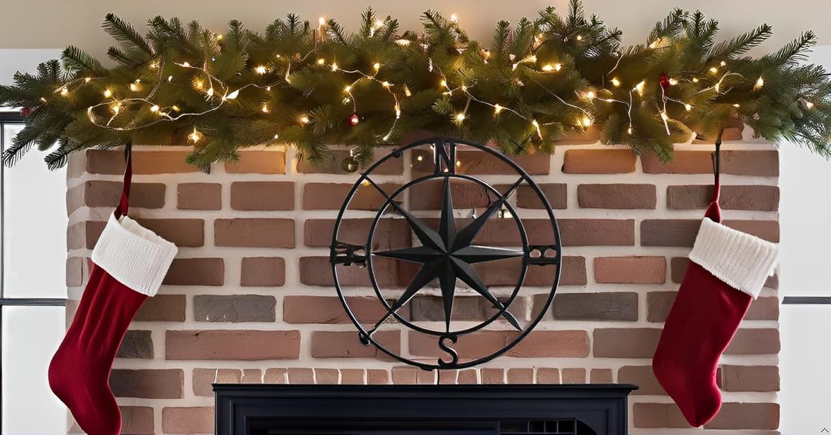 Nightclawing Nautical Compass Wall Decor, Coastal Nautical Beach Decor, Porch Patio Travel Adventure Wall Hanging, 41" (Black)