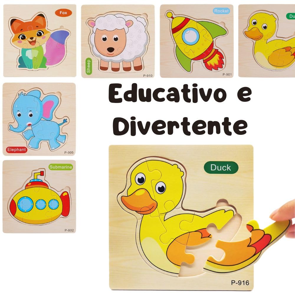 16 PCS Puzzle in Legno per Bambini di 1, 2 anni e 3, Regali per Compleanni e asilo nido, Giocattoli Educativi Montessori, Regali Originali, Puzzle in Legno con Animali (16 PUZZLE)