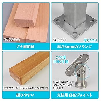 手すり（手摺り） Amazon | YHEYSMUX 100 cm 角型 階段 手すり黒 四角い 無垢材の