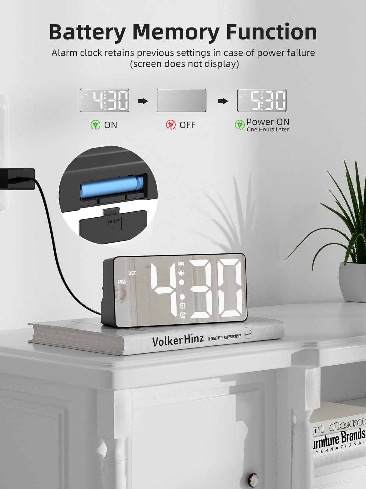 MINORZ Głośny budzik do głębokiego snu, budzik wibracyjny i lampka nocna, 3 tryby wibracji, podwójny alarm, drzemka, port ładowania USB, 12/24H i DST, idealny dla osób starszych niesłyszących