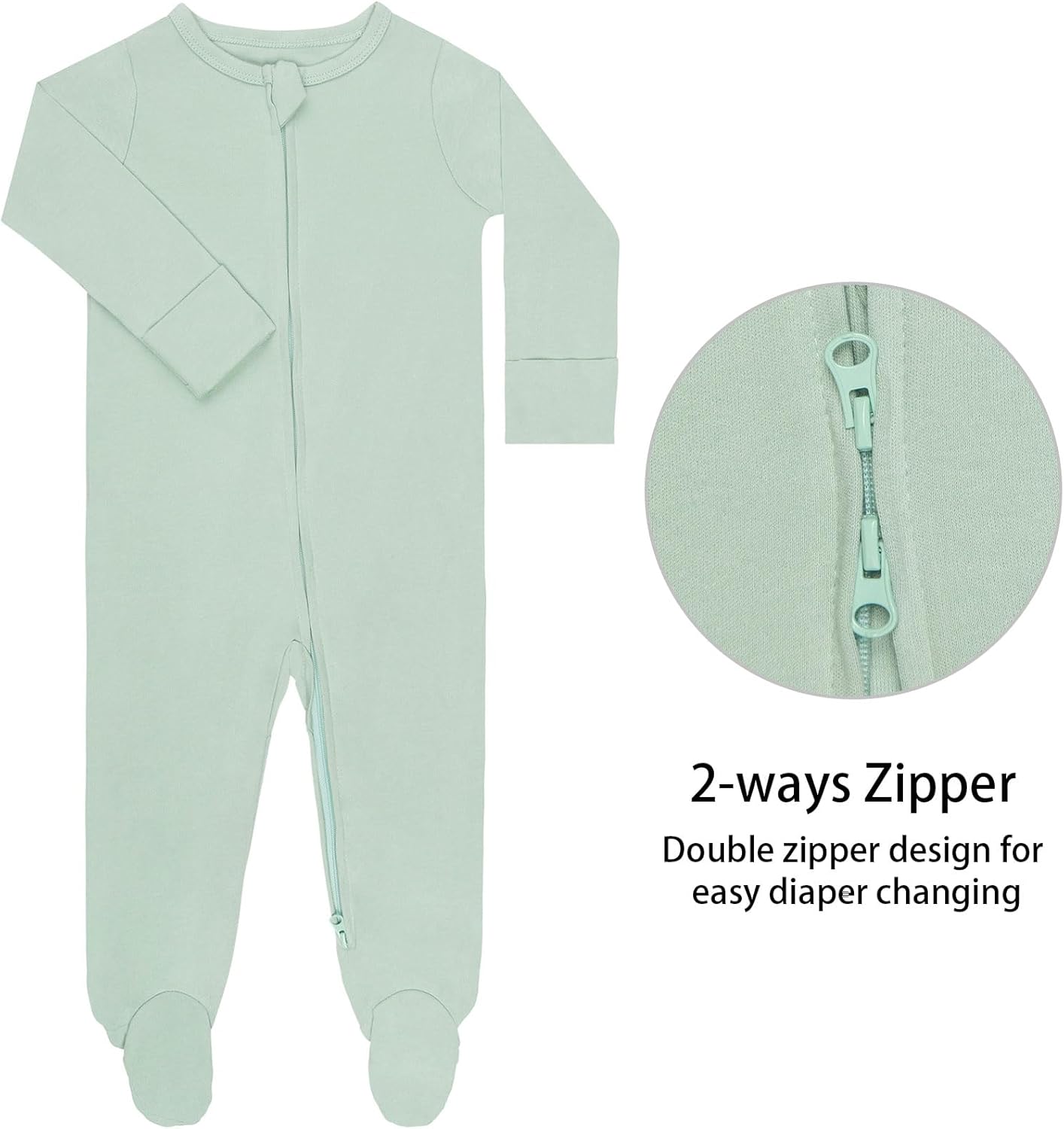 GUISBY Long Sleeve Baby Footed Pajamas with Mittens Cotton Sleepers with Zipper 3-Pack - Image 3