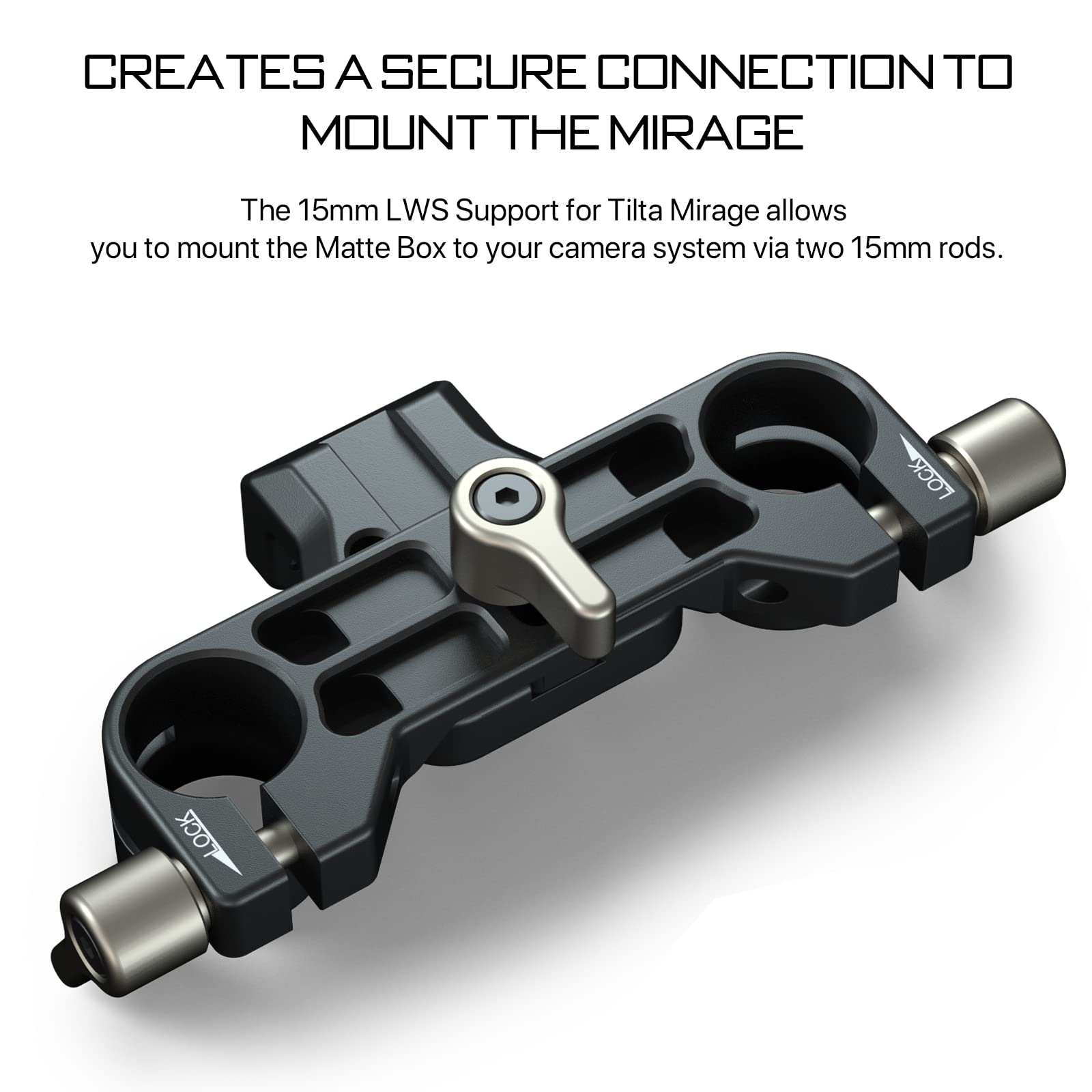 TILTA Supporto per asta LWS 15 mm per scatola opaca Tilta Mirage, perni di posizionamento per supporto per obiettivo a doppia asta Regolazione orizzontale MB-T16-LS