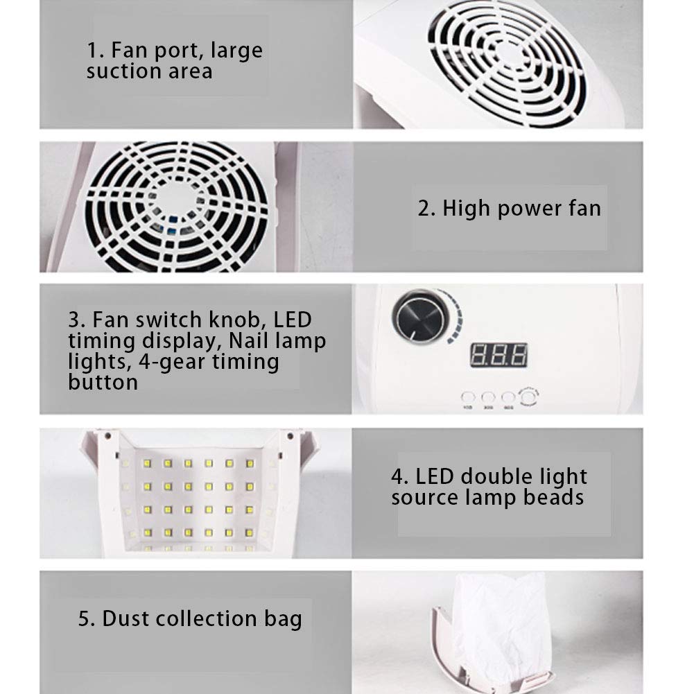 Aspirador profesional de uñas de 80 W con succión potente, colector de polvo integrado y lámpara LED de curado (24 luces), ideal para salones y uso doméstico, compatible con enchufe europeo