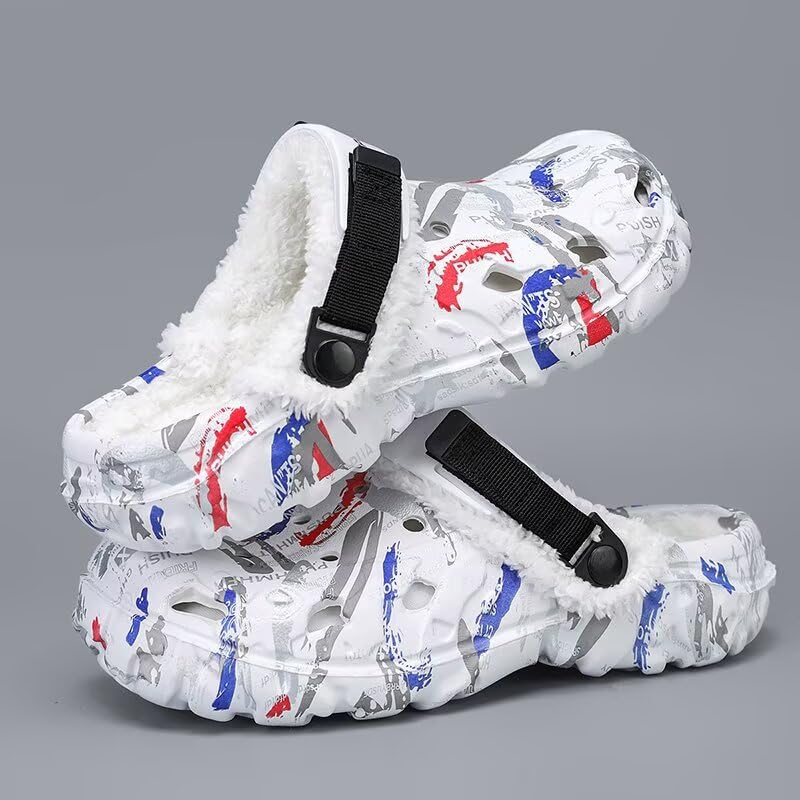 Image of Men's Graphic Fuzzy Lined Clogs Winter Slip On Shoes