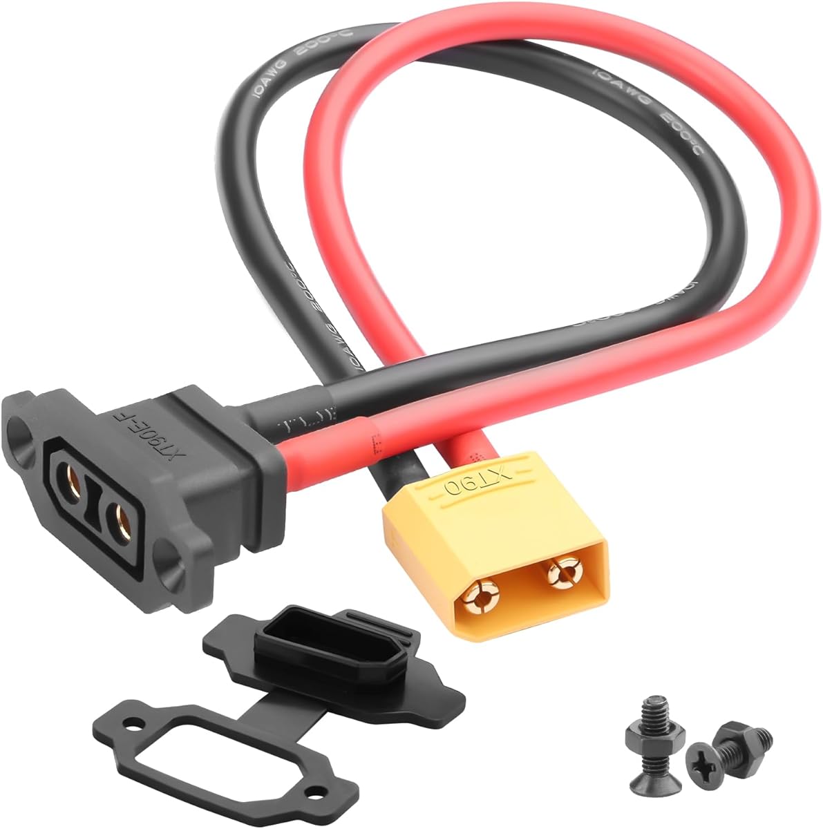 QIANRENON 10AWG XT90 Bulkhead Mount Adapter Cable Gold Plated XT90E-F Female to XT90 Male Fixed Mount Connector Short Cable, Dust Cover, for RC Lithium Batterie Outdoor Power Supplie, 30cm/11.8in