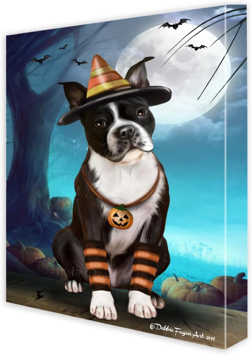 Doggie of the Day Candy Corn Halloween with Boston Terrier Dogs Canvas Wall Art - Premium Quality Ready to Hang Room Decor - Flat Rolled 16" x 24"