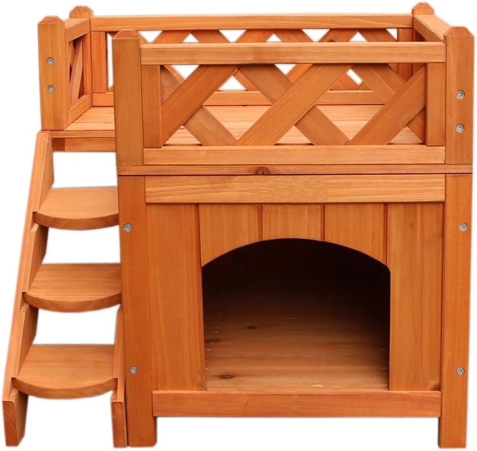 21" Confidence Pet Wooden Dog House Living House Kennel with Balcony Wood Color