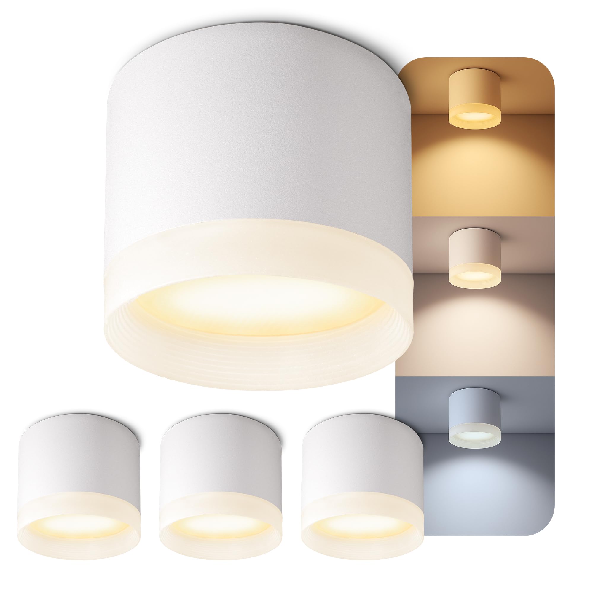 SSC-LUXon VORA Aufbaulampe weiß 4er Set 3 Lichtfarben Leuchtrand 230V LED