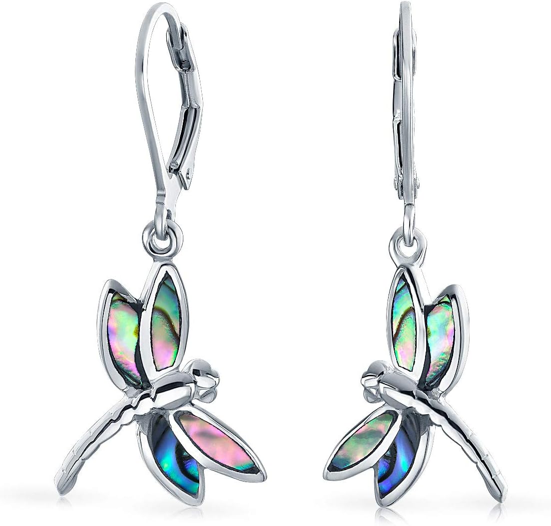 Dainty Butterfly Dragonfly Firefly Garden Semi Precious Colorful Gemstone Inlaid Drop Lever back Dangle Earrings For Women Teen .925 Sterling Silver