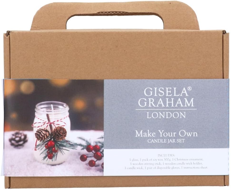 Gisela Graham Make Your Own Candle Jar Set | DIY Christmas Candle Making Kit with Soy Wax, Glass Jar & Festive Decorations | Handmade Craft Gift Set