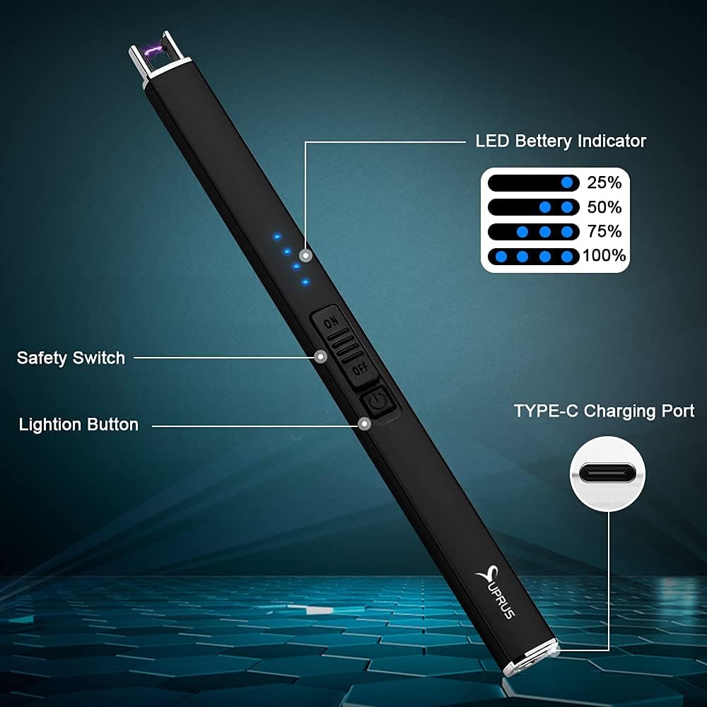 SUPRUS Electric Lighter Arc Windproof Flameless USB Lighter Rechargeable Lighter with Safety Lock for Candle BBQ Camping (Black) : Health & Household