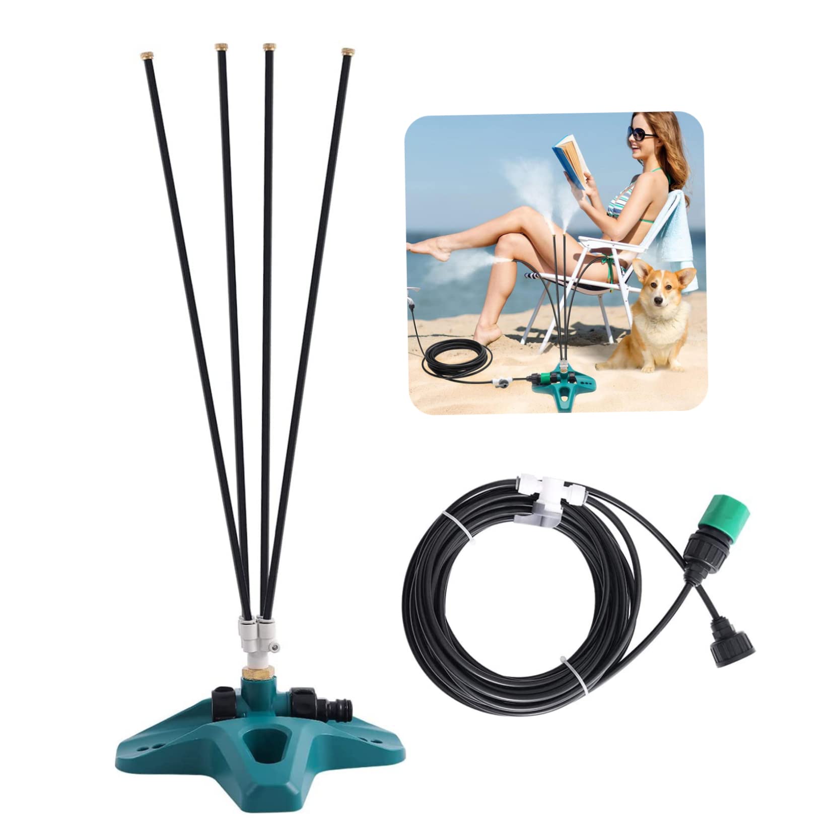 Standing Mister for Outside Patio 4head Portable Standing Misting Cooling System Water Mister Stand Up for Outdoor Cooling Water Stand Patio