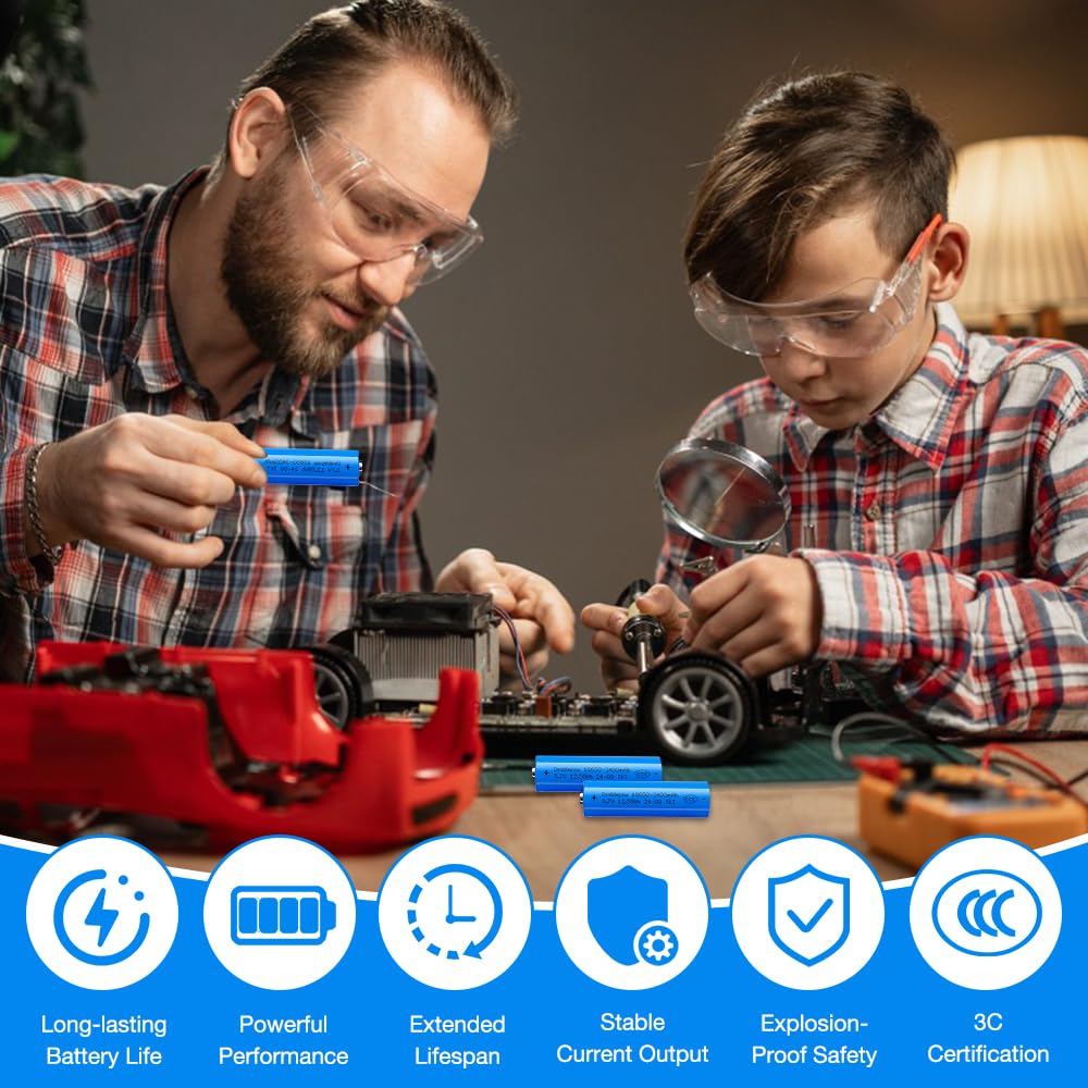 Akku 3.7V Li-Ion, NAVESO 2 Stück 3400mah 3.7 Volt Li-ion Akku Wiederaufladbarer, RC Button Top Akku Batterie mit Aufbewahrungsbox für Mikrofone Taschenlampen Kleinen Lüfter Türklingel