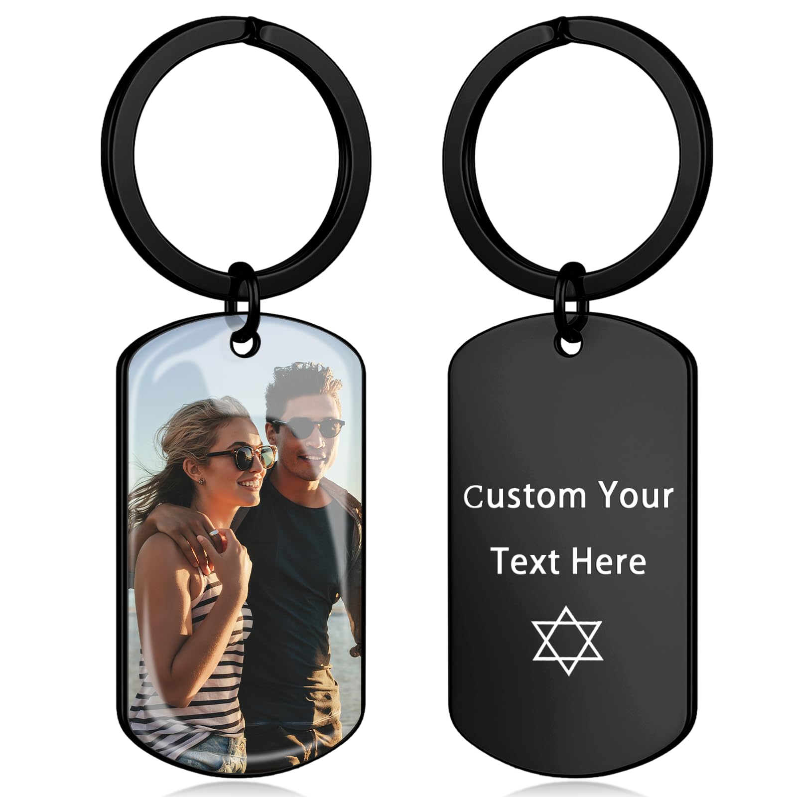 Aaq Unisex A6 - Uv - Black Personalised Photo Keyring, Custom Keyring With Engraved Text And Photo, Personalised Birthday Valentines Day Christmas Gifts For Men Boyfriend Husband Dad Mum (A6 - Uv - Black)