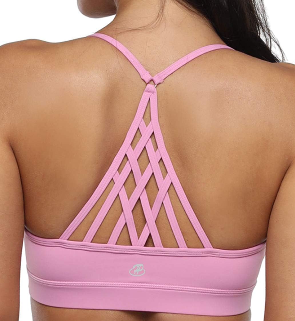 Hopgo Strappy Sports Bras for Women Sexy Crisscross Back Medium Impact Yoga Bra Padded Workout Tops