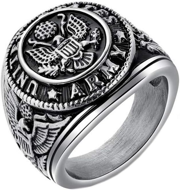 PAMTIER Men's Stainless Steel US Army Vintage Eagle Ring Cool Biker Jewelry Silver Gold