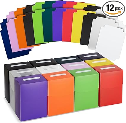 Okuna Outpost Deck Boxes with Dividers - Trading Card Storage Box & Organizer - Bulk Plastic Cases for Baseball & Game Cards - 2.88 x 1.88 x 3.88 in, Multicolor, 12-Pack