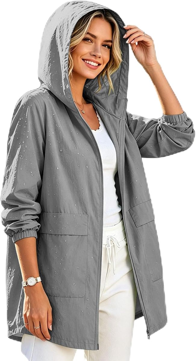 Lightweight Rain Jacket Women Waterproof Quick Dry Breathable Hooded Raincoat Outdoor Hiking Softshell Windbreaker