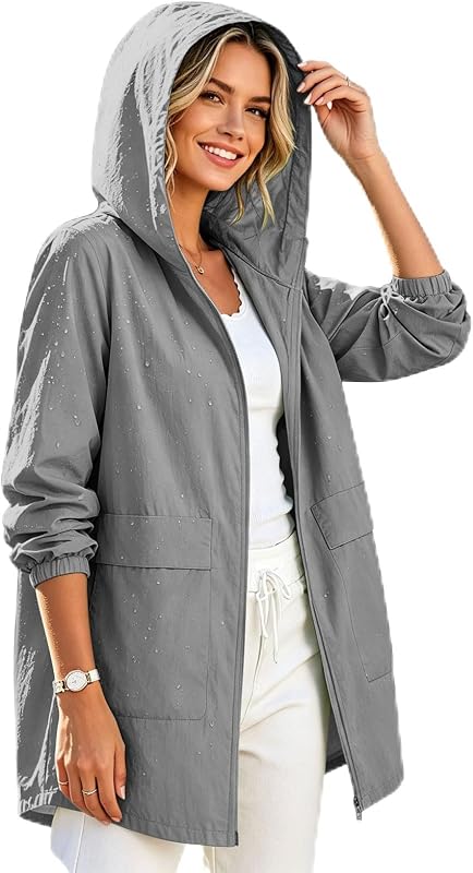 Lightweight Rain Jacket Women Waterproof Quick Dry Breathable Hooded Raincoat Outdoor Hiking Softshell Windbreaker