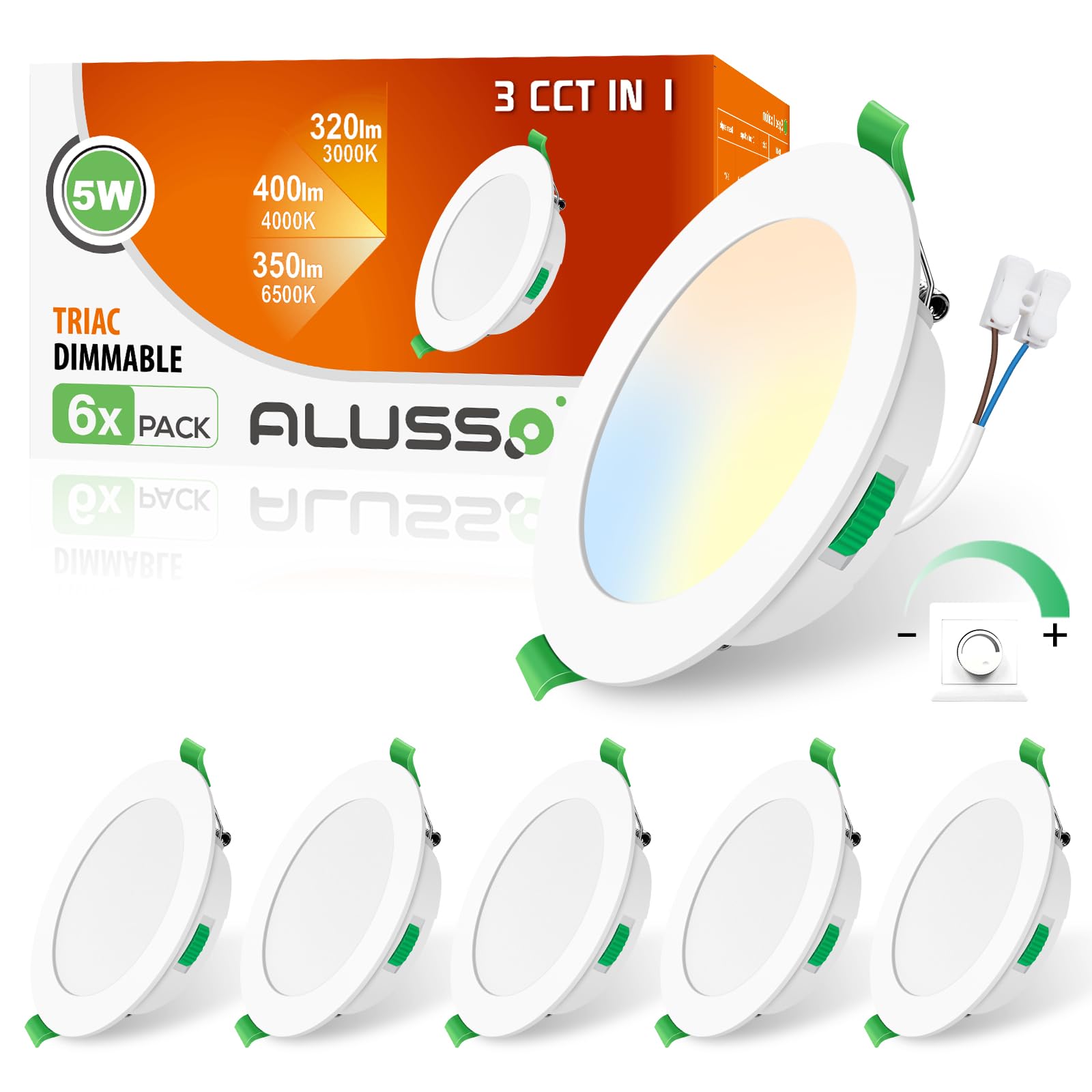 ALUSSO 6 Faretti LED da Incasso, 5W 400Lm Faretti da incasso ultra sottili Dimmerabile, Bianco Caldo 3000K Bianco Neutro 4000K Bianco Freddo 6500K Orientabili, Faretti da Bagno per Cucina, Soggiorno
