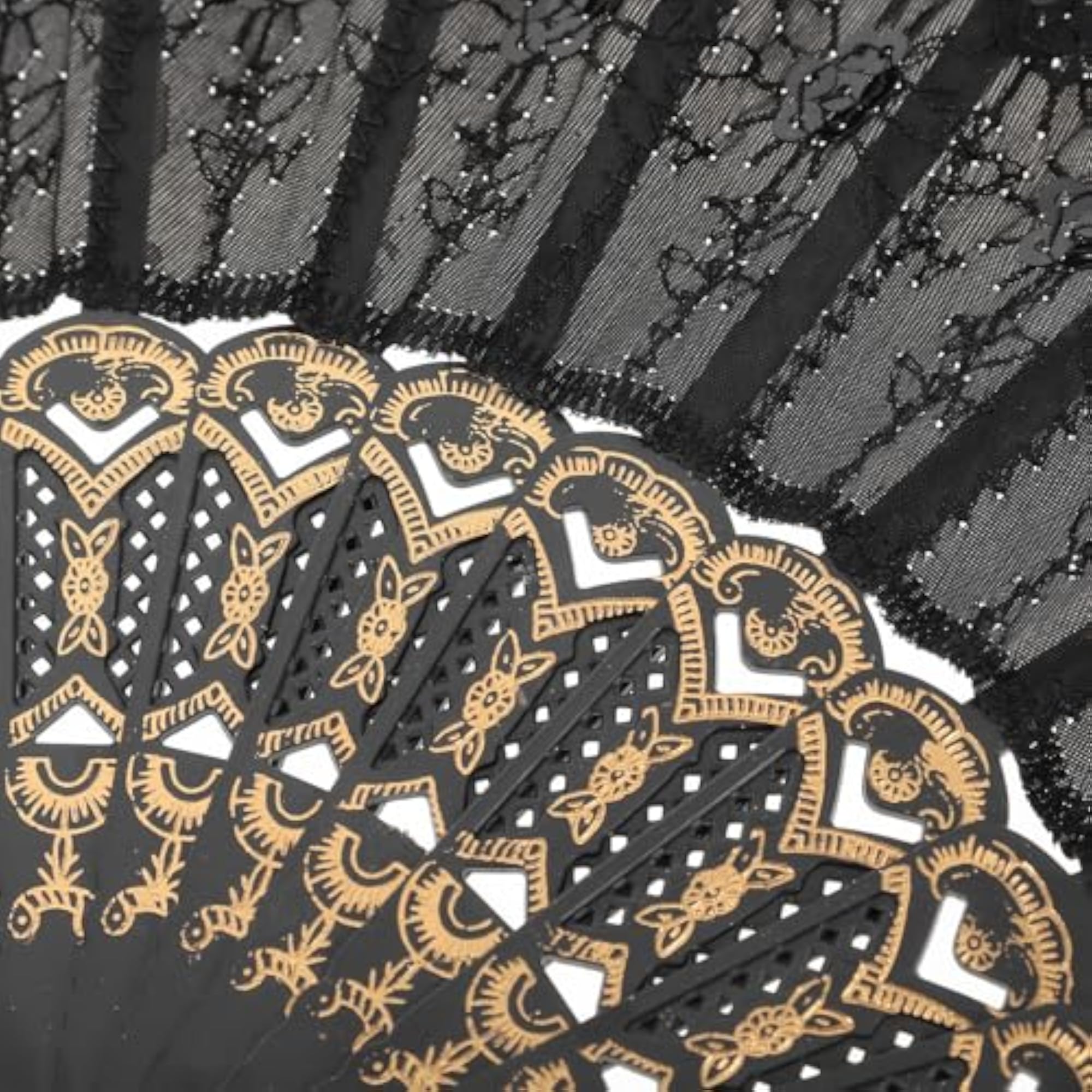 Black Embroidered Sequin Folding Fan for Dance