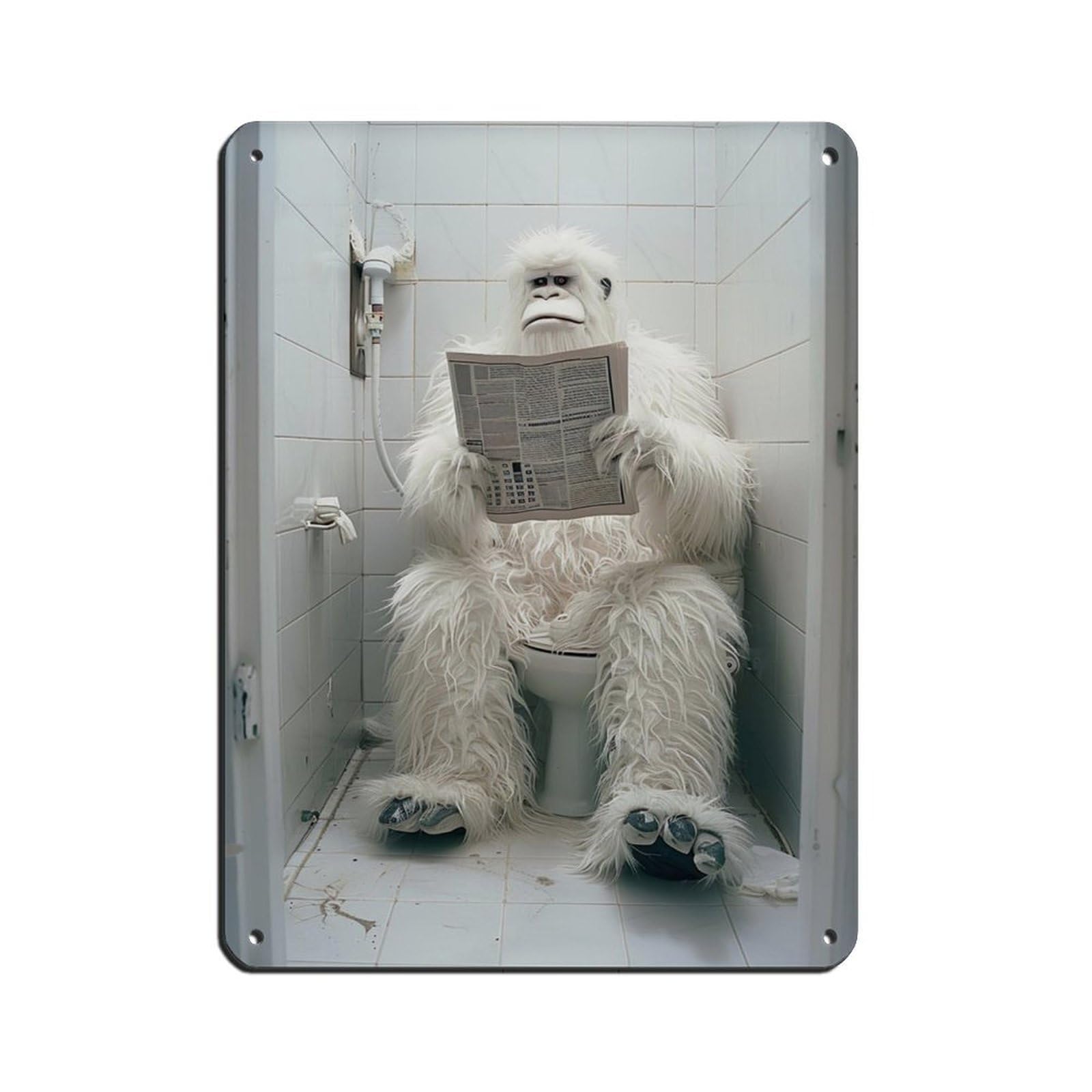 Yeti Sitting on The Toilet Reading A Newspaper (11) Tin Sign Vintage Metal Pub Club Cafe Bar Home Wall Art Decoration Poster Retro 12x16inch(30x40cm)