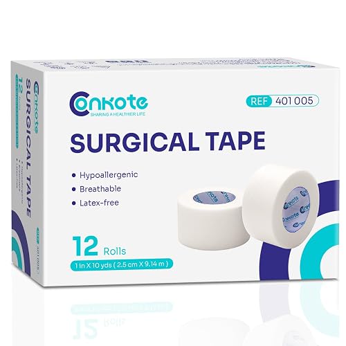 Conkote Soft Paper Surgical Tape 1" x 10 Yards, 12 Rolls, Gentle Adhesion | Latex-free, Hypoallergenic