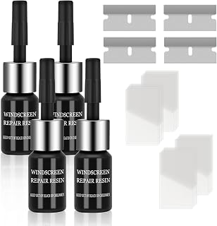 flintronic Steinschlag Reparaturset Windschutzscheibe 4 Stück, Glas Reparatur Set mit Härtungsfolie und Klinge, Steinschlag Reparaturset zur Reparatur von Kratzern, Löchern, Sternförmigen Rissen