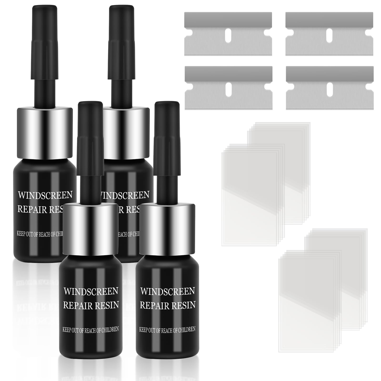 flintronic Kit Riparazione Parabrezza Auto, 4 Pezzi Liquido Riparazione Vetri Auto, Kit di Strumenti di Riparazione Parabrezza, per Riparare Le Incrinature, Scheggiature, Fessure e Graffi
