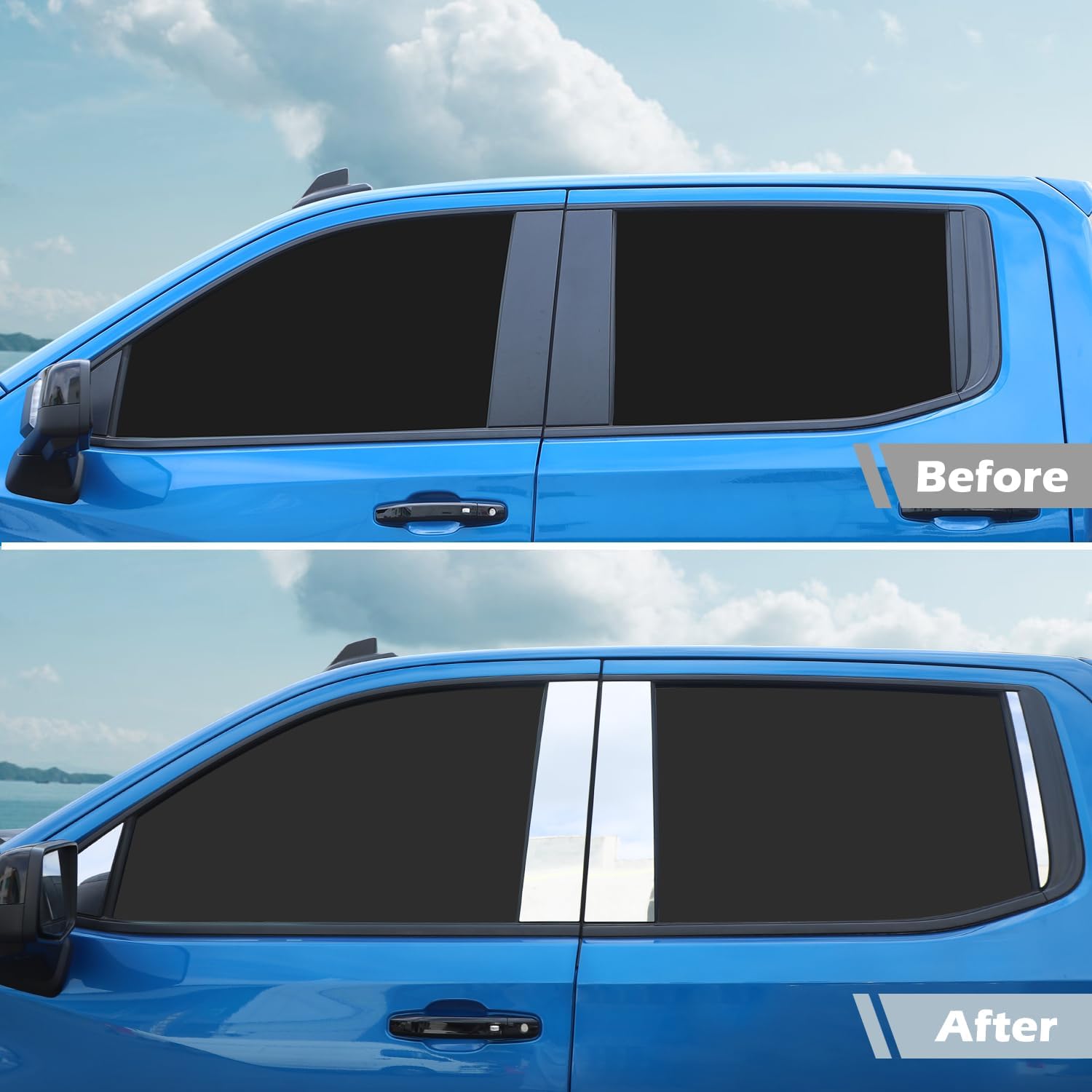 RT-TCZ for Chevy Silverado Pillar Post Trim Decal for Chevrolet Silverado GMC Sierra 2019 Up Chrome Exterior Accessories 8pcs