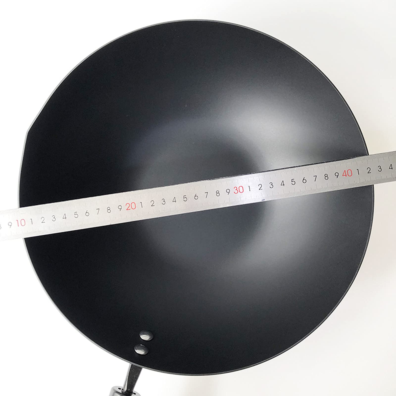 Wok de Hierro con Mango de Madera y Tapa Wok Tradicional de Fondo Plano y sartén para salteados y Comidas asiáticas