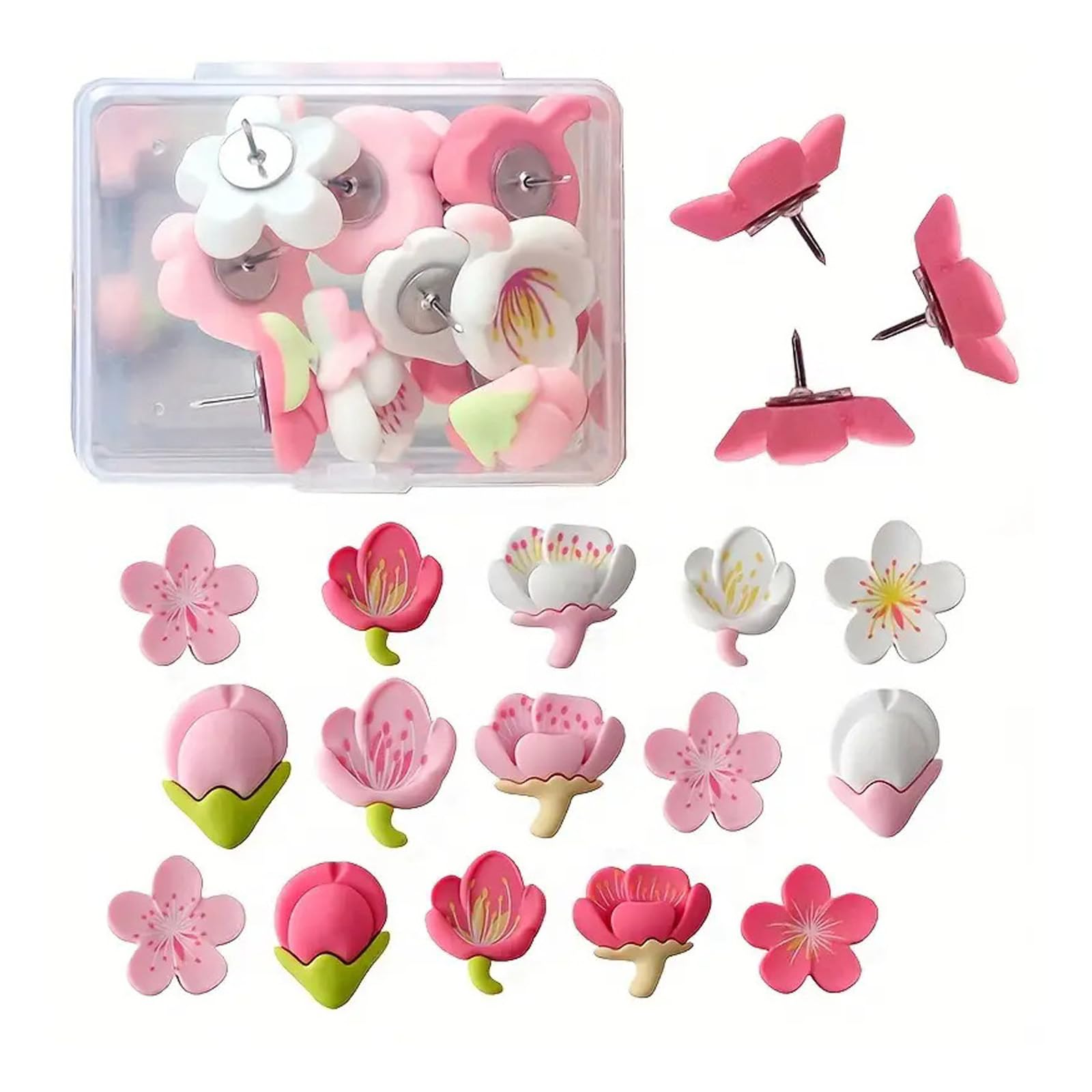 Rbrmhm As The Pic Show 24Pcs Flower Push Pins Decorative Thumbtacks Cork Notice Board Thumb Tacks With Case For Cork Board Bulletin Boards
