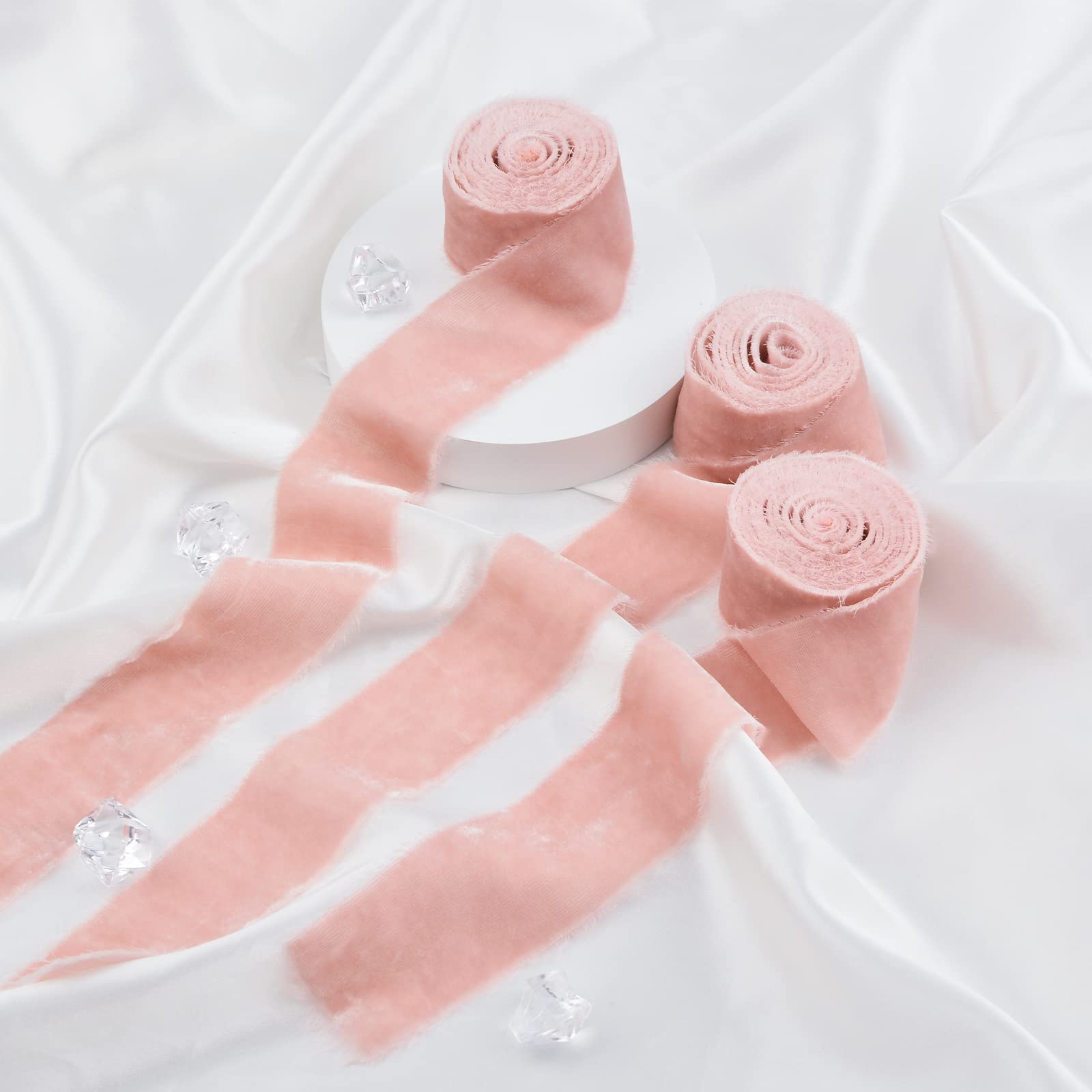 Nastro Velluto Rosa Polveroso URROMA - 3 Rotoli 100cm Con Pizzo