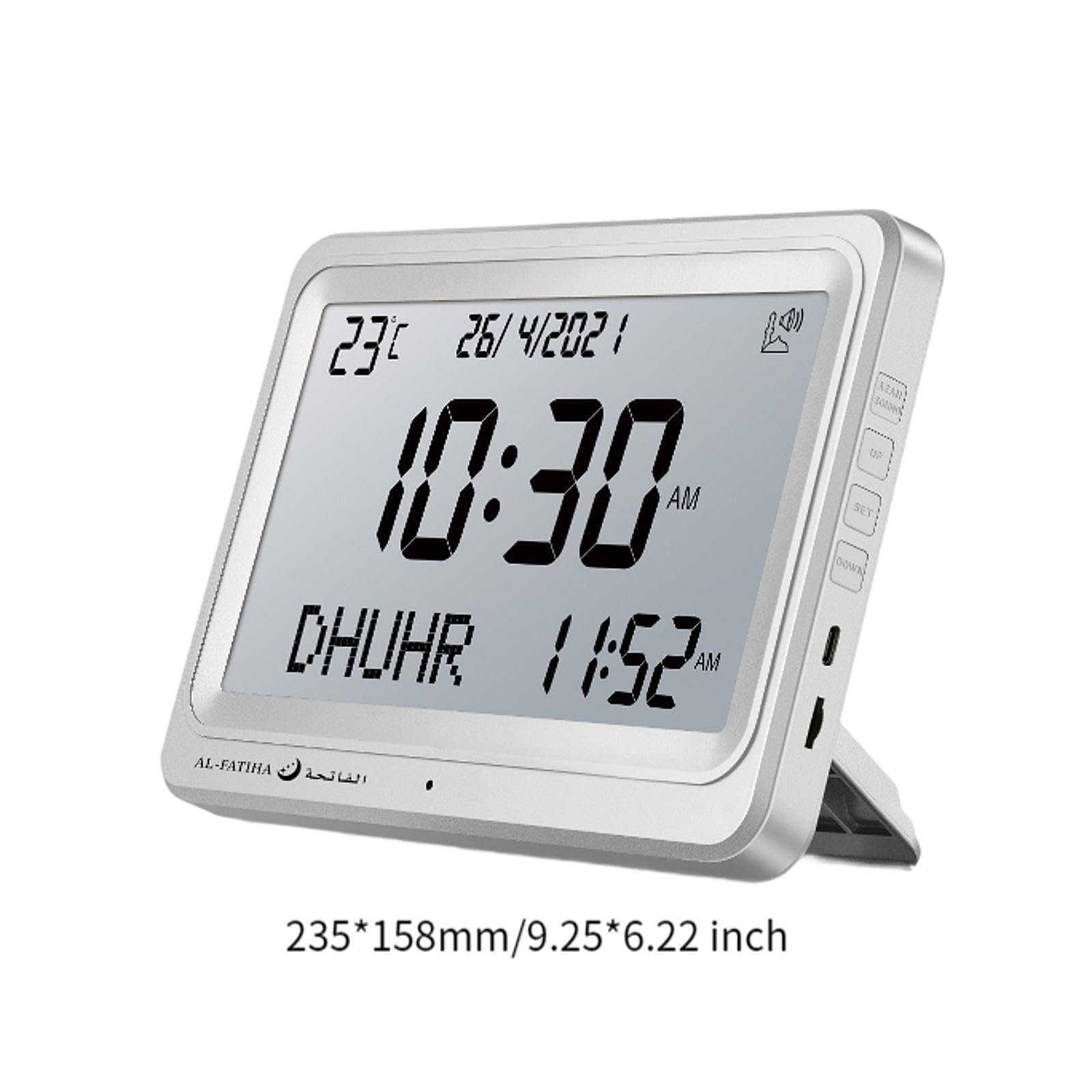 Sharplace Muslimische Gebetsuhr, Azan-Wecker, islamischer Kalender, Dekoration, Geschenk, 8 Gebetstöne, Digitaluhr, Tischuhr für den Schreibtisch zu Hause, Weißer Weißer Bildschirm